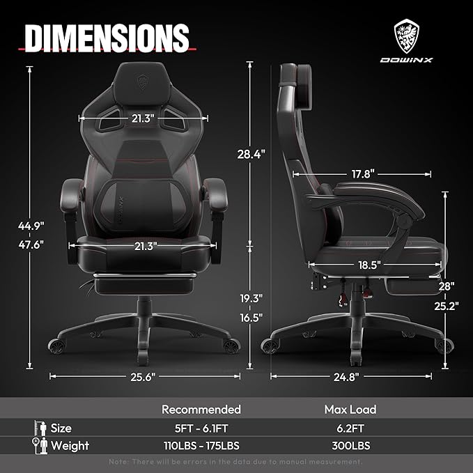 Dowinx Fabric Gaming Chair with Footrest, 350lb Big and Tall Gamer Chair, Wide Seat Ergonomic Computer Chair with Lumbar Massage Support, Wide Back Office Chair for Heavy People, Black