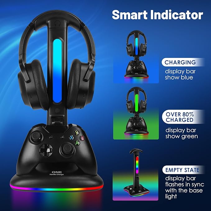 Controller Charger with RGB Headphone Stand & 2X6660mWh Battery Packs for Xbox Series X/S/One/One S/X, XSX Controller Charger Station, Headset and Controllers Stand Holder