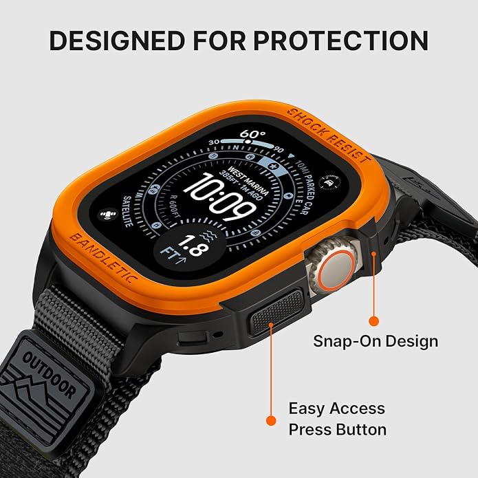 Bandletic Rugged Case with Band Compatible with Apple Watch 49mm(Ultra 3/2/1),46mm(Series 11/10), 45mm(Seriess 9/8/7),44mm(SE3/SE2/SE/6/5/4), Protective Cover Sport Accessories for iWatch Men