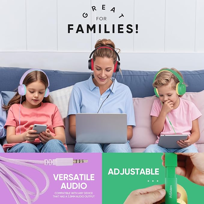 Kids Headphones Bulk 5 Pack for School, HD Mic Stereo Sound Over-Ear Headphones for Classroom, Comfortable Fit, Foldable, 3.5mm Jack Wired Headphones for Kids ipad Tablets Computer Travel