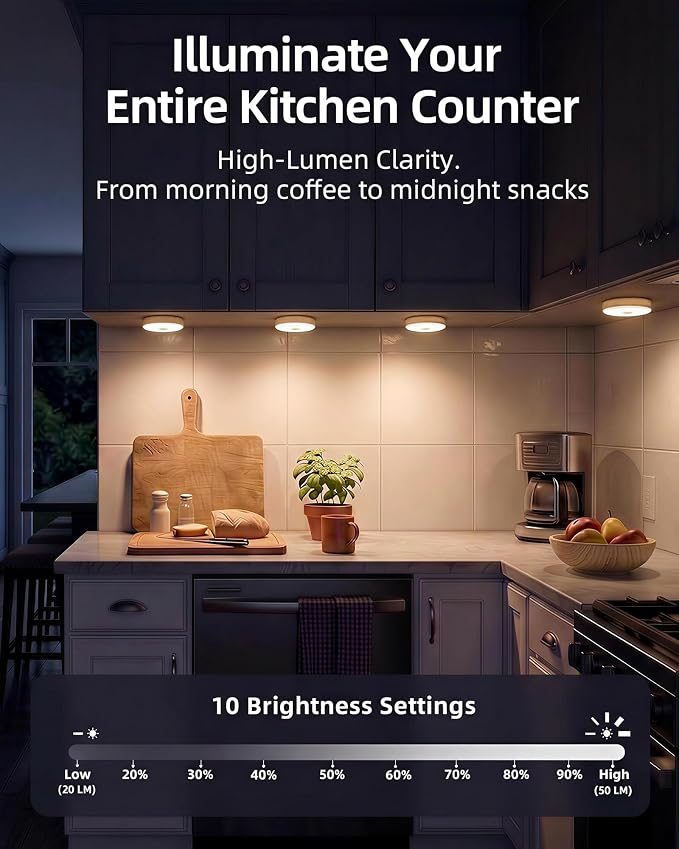 EZVALO Under Cabinet Lighting with Charging Station, 1000mAh Rechargeable Puck Lights with Remote, 3 Color Temps & 12 RGB Closet Lights, Dimmable Motion Sensor Lights for Shelf, Kitchen (6 Packs)