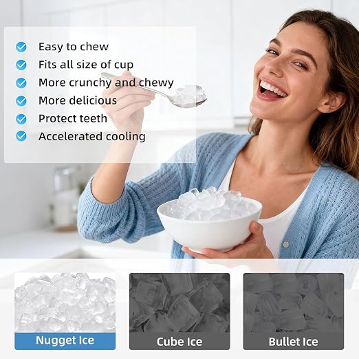 Antarctic Star Nugget Ice Maker Countertop, Chewable Pellet Ice Machine with Self Cleaning Function, Pebble Portable Ice Maker with Ice Scoop for Home Kitchen Office (White)