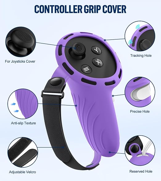 Silicone Cover Set Compatible with Meta/Oculus Quest 3 Accessories, Controller Grips, VR Shell Cover, Facial Interface Cover, Protective Lens Cover, Tempered Glass Lens Caps, Not Fit Quest 3S