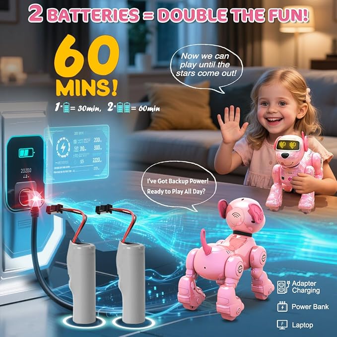 VATOS Rechargeable Robot Dog for Kids, Remote Control Robotic Dog with Programmable, 17 Interactive Functions & Volume Adjustable, Singing Dancing Robot Dog Toy Gift for Girls 3-8 Years Old, Pink