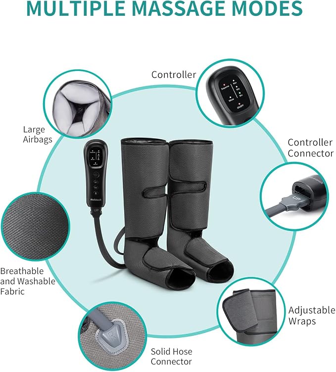 Nekteck Leg Compression Massager for Circulation and Relaxation, FSA Eligible Foot and Calf Massage Machine 2 Modes 3 Intensities with Hand-held Controller for Pain Relief, HSA Adjustable Leg Wraps