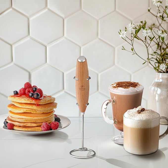 Zulay Kitchen Powerful Milk Frother Wand With Duracell Batteries - Ultra Fast Handheld Drink Mixer - Electric Whisk Foam Maker for Coffee, Lattes, Cappuccino & Matcha - Z1 Motor - Maple