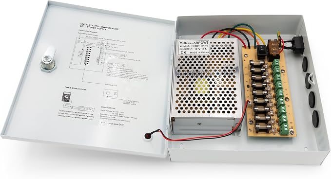 9 Channel/Port 10 AMPS, 12V DC Power Supply Box, Individually Fused for CCTV, LED, and All 12v DC Devices. Includes Screw Drivers & Extra fuses