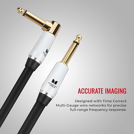 Monster Prolink Studio Pro 2000 Instrument Cable, 12 ft Right Angle to Straight Guitar Cable, 24k Gold Contacts, 95% Copper Braided Shielded Amp Cord, Duraflex Jacket for Electric Guitar & Bass