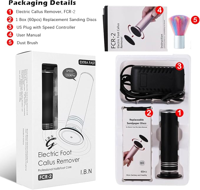 Upgraded Electric Callus Remover for Feet 1200RPM, Adjustable Speed Professional Electric Foot Sander Foot Grinder Heel File Pedicure Tool for Women Men Cracked Dead Skin, 60 Sandpaper Discs, Black