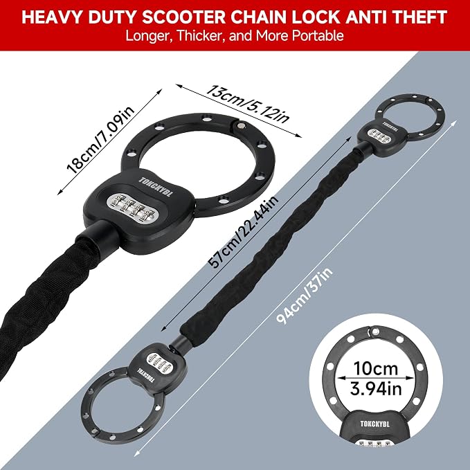 Heavy Duty Scooter Lock - 8mm Anti-Theft Chain Lock with 3 Keys, 94cm Weatherproof Security Lock for Electric Scooters, Bikes, Motorcycles