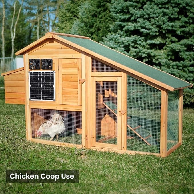 12W Solar Fan, IP65 Waterproof Solar Exhaust Fan for Chicken Coops, Greenhouses, Sheds, Pet Houses & Window Venting (Dual Fan)