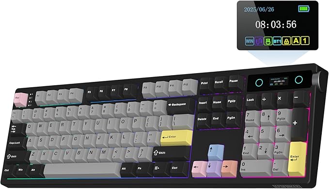 EPOMAKER TH108 PRO Full Size Mechanical Keyboard with Screen & Knob, Wireless Gaming Keyboard with 10000mAh, Creamy Gasket, Hot Swap, Custom Driver, RGB Backlight (Black, Sea Salt Silent)