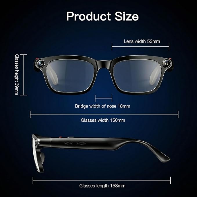 AI Smart Camera Glasses, 1080P HD POV Video Recording and Translator, Object Recognition, Bluetooth Audio for Music Calls, 290mAh Battery, Photochromic Lenses for Vlog, Travel and Work