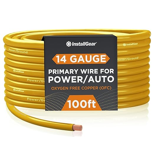 InstallGear 14 Gauge OFC Primary Remote Wire, 100-feet - Yellow - Speaker Cable for Car Speakers Stereos, Home Theater Speakers, Surround Sound, Radio, Automotive Wire, Outdoor - Speaker Wire 14 Gauge