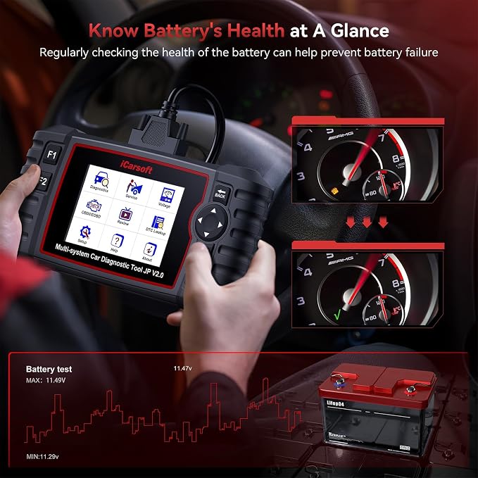 iCarsoft JP V2.0 Diagnostic Tool for Daewoo/Toyota/Honda/Mitsubishi/Suzuki/Mazda/Hyundai, Full System OBD2 Scanner with 9 Service Function, Oil/EPB/BMS/ETC/SAS/BLD/INJ/TPMS/DPfilter