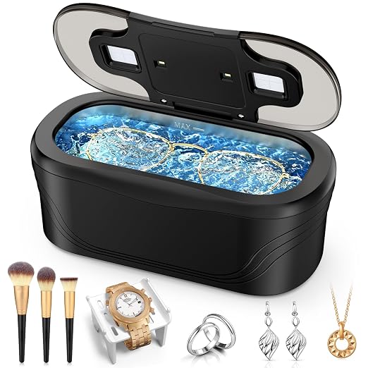 Ultrasonic Cleaner, 48KHz Jewelry Cleaner 400ML, Ultrasonic Retainer Cleaner for Eyeglasses Rings Watch Band Necklace Earing, Multi Deep Cleaning Modes, Black