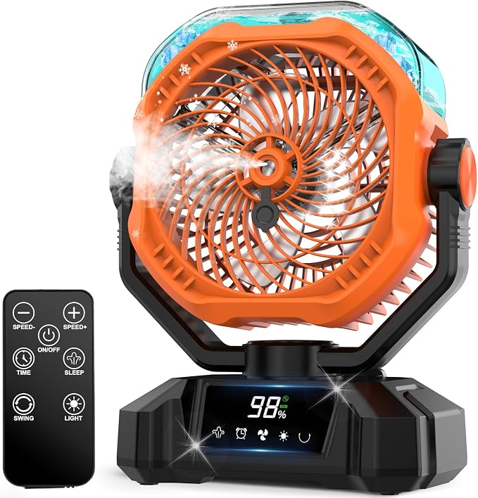 Portable Misting Fan, 20000mAh Rechargeable Camping Fan with 360mL Water Tank & LED Lantern, 5 Speed Wind Battery Powered Protable with Mist For Patios, Camping, Travel, Beach