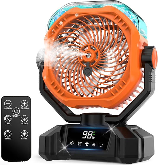 Portable Misting Fan, 20000mAh Rechargeable Camping Fan with 360mL Water Tank & LED Lantern, 5 Speed Wind Battery Powered Protable with Mist For Patios, Camping, Travel, Beach