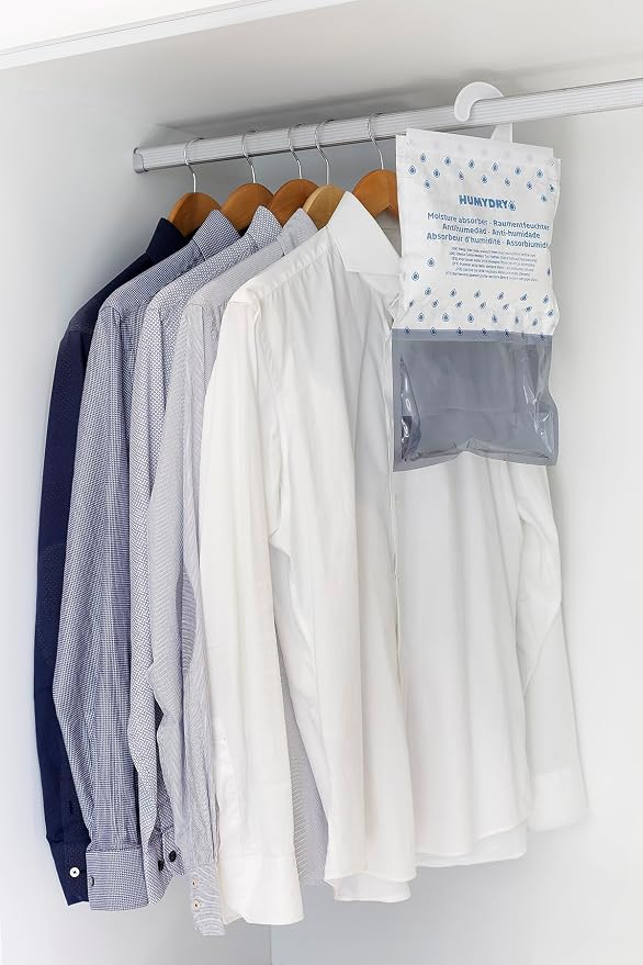 HUMYDRY Hanging Moisture Absorber for Closets, Pack of 6 Unscented 15.9 Oz Dehumidifier Bags, Each Bag Lasts 3 Months, Fights Summer Humidity, Non Electric for Wardrobes & Storage