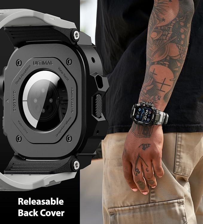 ULTIMAL Rugged Case with Band for Apple Watch 49mm,Compatible with Apple Watch Ultra 3/2/1, Military Grade Shockproof Bumper Cover for iWatch Tactical Band Men (49mm,Grey)