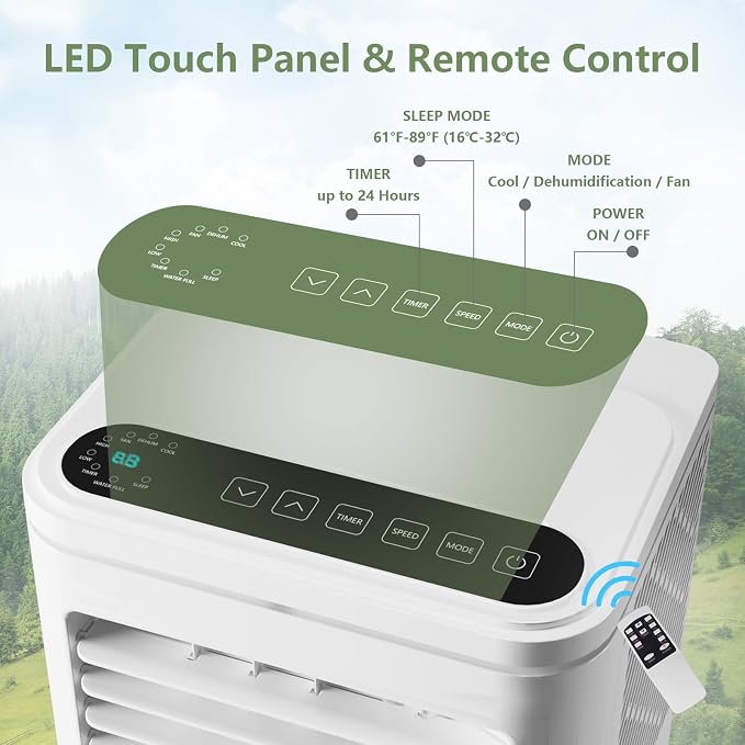 Portable Air Conditioners 10,000 BTU - Cools 450 Sq.Ft Rooms, 3-in-1 AC with Dehumidifier, Timer & Remote, Includes Window Kit