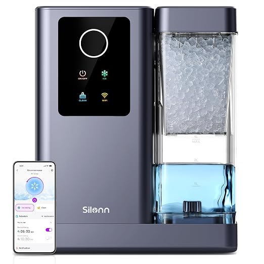 Silonn Countertop Nugget Ice Maker with App & Voice Control, Automatic Self-Cleaning Ice Machine, 3L Large Tank, 40 lbs/24H Chewable Soft Ice, Portable Pebble Ice Maker for Home, Kitchen & Party