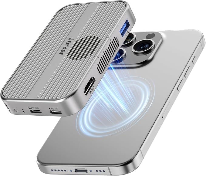 10gbps Magnetic Docking Station, USB C Hub with NVMe M.2 SSD Enclosure for iPhone 17/16/15 Pro/Pro Max/Plus with Cooling Fan, Support SSD Size 2230/2242/2260/2280 B+M M-Key