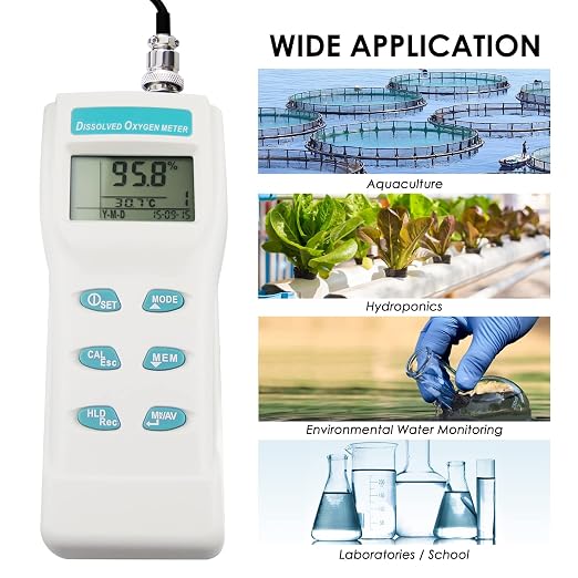 Dissolved Oxygen Meter Data Logger DO Meter with Electrode Portable Digital DO & Temperature Tester with 99 Groups Recording, Dissolved Oxygen Meter Analyzer for Aquarium/Hydroponics/Ponds/Water/Home