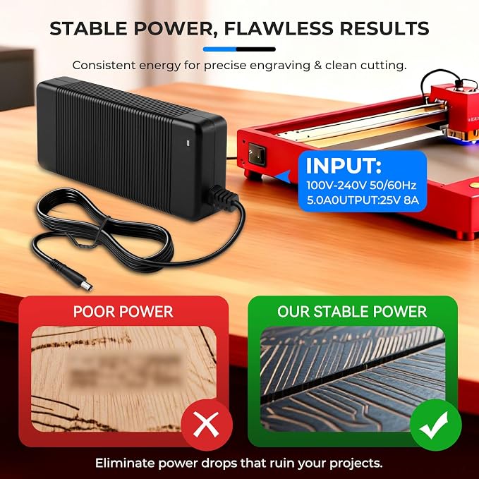 25V AC/DC Charger Adapter for XTOOL D1 Pro,8A 50/60Hz Replacement Power Supply Compatible with D1 Pro 2W 20W 40W Laser Engraver and Cutter Modules