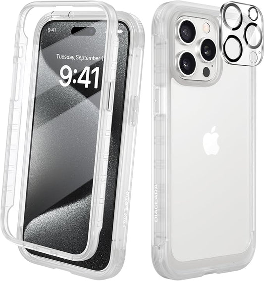 Diaclara Magnetic Designed for iPhone 15 Pro Max Case Full Body Bumper,[Compatible with MagSafe] Military Drop Proof Cover with Built-in Touch Sensitive Anti-Scratch Screen Protector,Frosted Clear