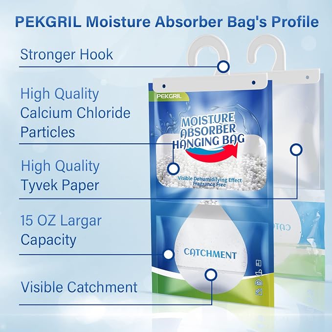 Moisture Absorber Packets 6 Packs, 15 oz Hanging Dehumidifier Bags, Fragrance Free Humidity Packs for Closet, Bathroom, Kitchen, 420g/Pack