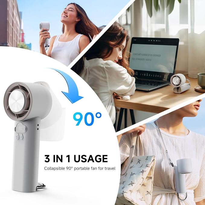 DooGooCoo [2026 Upgrade] Portable Cooler Handheld Fan, [Coldest Turbo Hand Fan] 15000RPM 24H Max Cooling Time Highly Speed (1-100) Hand Fan, Collapsible Mini Small for Travel, Office (White)