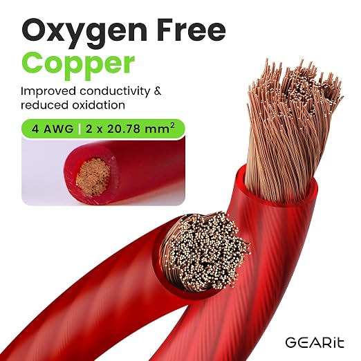 GEARit 4 Gauge OFC Wire 25 ft Red, 4 AWG Battery Cable, Oxygen-Free Copper Power Cable for Car Audio Amp, RV, Marine