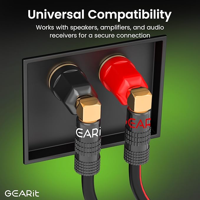 GEARit Right Angle Banana Plugs for Speaker Wire, 6 Pairs 90 Degree Flex Pin Design Speaker Banana Plugs for Wall Plate & Home Theater, Spring Clips, 12-20 AWG