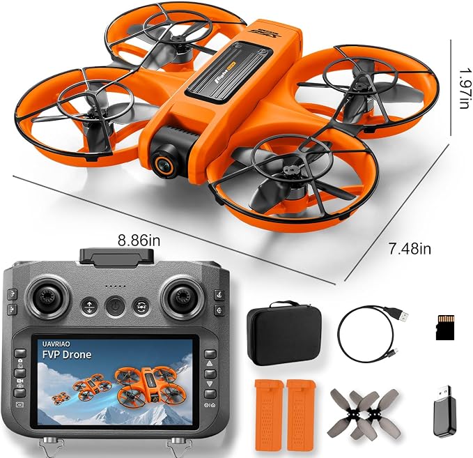 Drone with 4.5" HD Screen Remote, 2K Dual Camera Brushless Motor Quadcopter, 30 Min Flight with 2 Batteries, WiFi FPV, Follow Me, Auto Hover, 360° Protection, 3D Flip, Headless Mode, Includes Remote Lanyard - Great Gift for Adults and Beginners