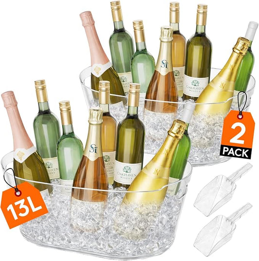Lifewit 13L Ice Bucket for Parties 2 Pcs, Large Beverage Tub with Scoop, Drink Cooler for Dirty Soda Bar, Portable Champagne/Wine/Beer/Juice Table Chiller for Outdoor Bar & Mimosa Bar Supplies