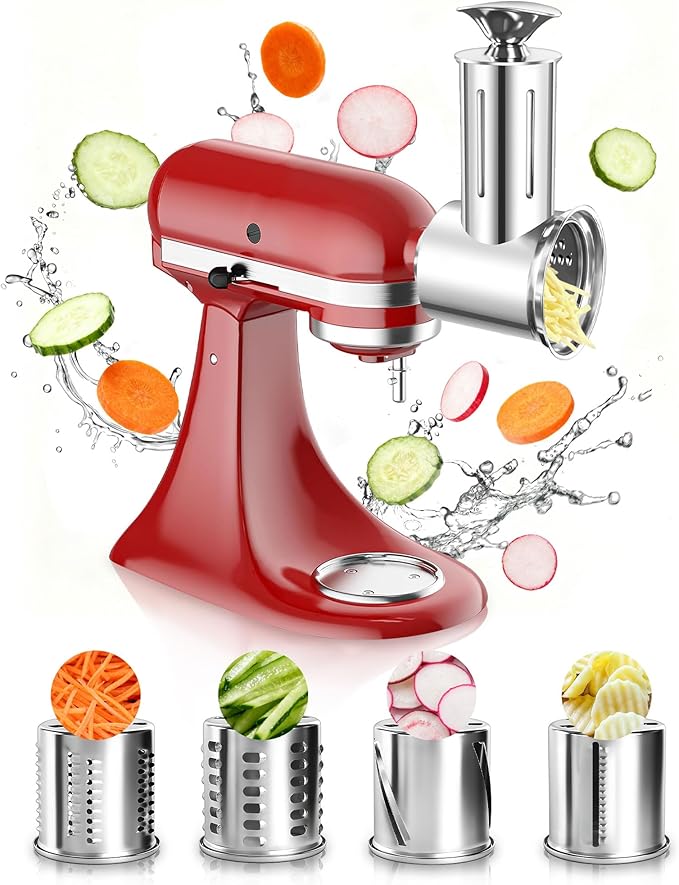 Jooke Latest Large Stainless Steel Slicer Shredder Attachment for KitchenAid Stand Mixers,Dishwasher Safe Vegetable Cheese Grater for KitchenAid Mixer Attachments,4 Blades,Time-Saving Salad Maker
