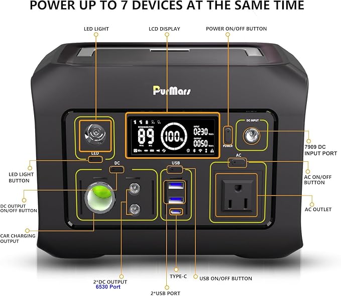 Portable Power Station 300W(Peak 500W),288Wh (90,000mAh) Solar Generator with 110V Pure Sine Wave AC Outlet,lifepo4 battery portable power bank for Outdoor Camping, Traveling,and Emergencies