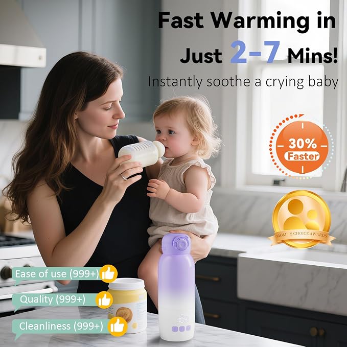 Portable Bottle Warmer for Travel - 12oz Cordless Milk Warmer, Dual Heating Modes for Breast Milk & Water, Fast Heating Smart Temperature Control, Ideal for Outdoor, Car, and Nighttime Feeding