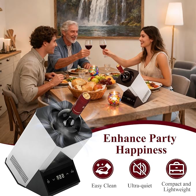 Electric Wine Chiller Single Bottle - 24H Iceless Portable Stainless Steel Wine Chiller Cooler for 750ml Wine/Champagne, Multi-Scene Vino Accessory for Kitchen/Bar/RV for Wine Lovers