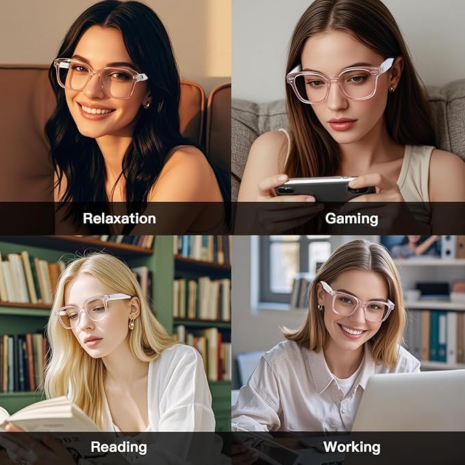 Smart Glasses for Women, Open Ear Audio Bluetooth glasses with Speakers & Mic, Anti-Blue Light Lenses, Voice Assistant, Touch Control, IPX5 Waterproof, Hands-Free Calls & Music Glasses Headphones