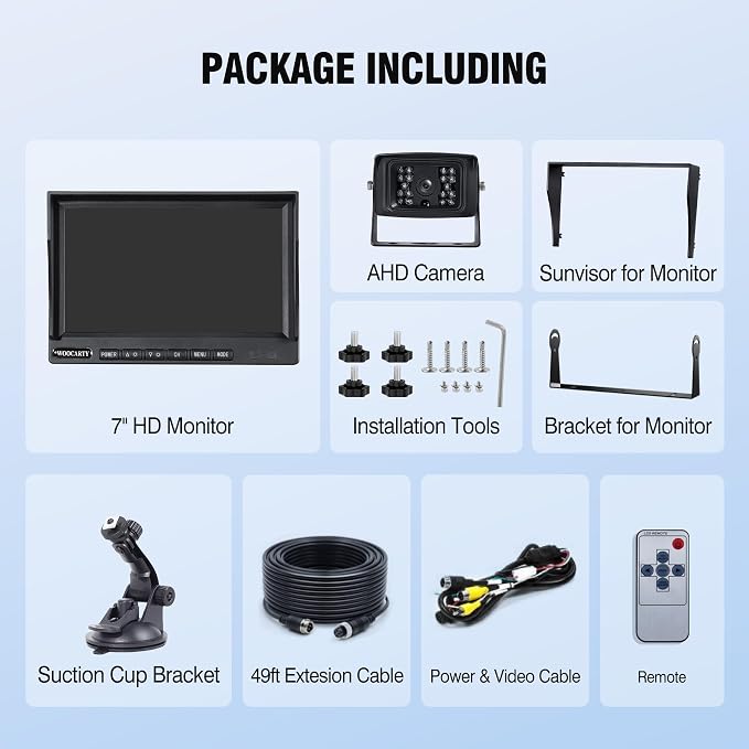 7-inch AHD1080P Wired RV Backup Camera System, IP69k Waterproof IR Night Vision Reversing Camera, Vibration-Proof 20G for Trailer/Tractors/Truck/Excavator/Skid Steer/Heavy Equipment, WY7