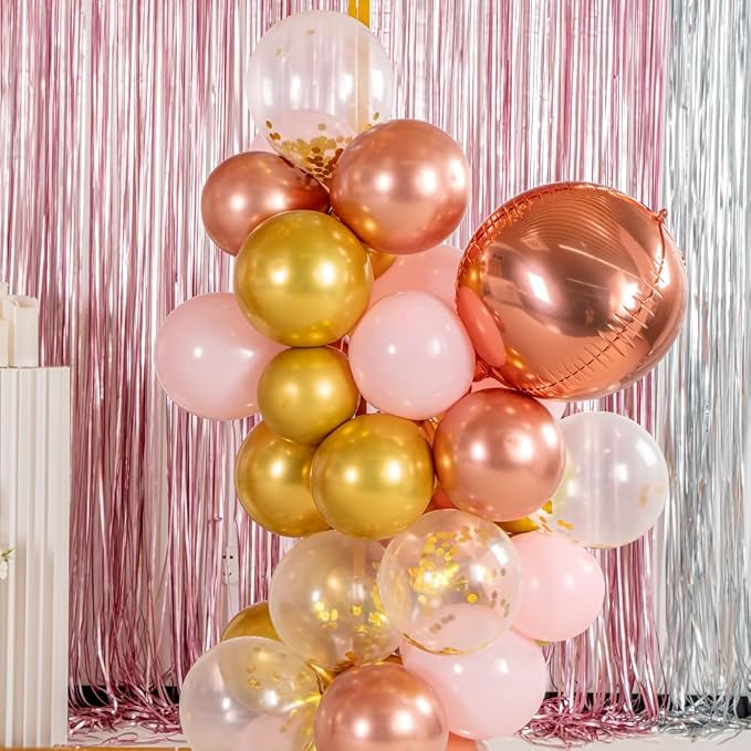 Restaurantware-Balloonify Balloon Garland Set, 1 Party Decoration Kit - 135 Balloons, With Chain, Pink & Gold Latex Balloon Arch Kit, Includes Glue Dots