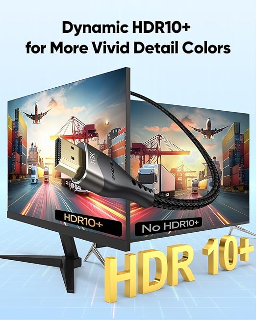 Short HDMI Cable 2FT 10-Pack 10K 8K 4K, HDMI 2.1 Cable 2 Foot 48Gbps Ultra High Speed Braided HDMI Cord 8K@60Hz, 4K@120Hz, eARC, HDR10+, HDCP2.3 for Monitor/HDMI Switch/Camera/TV Box/HDTV