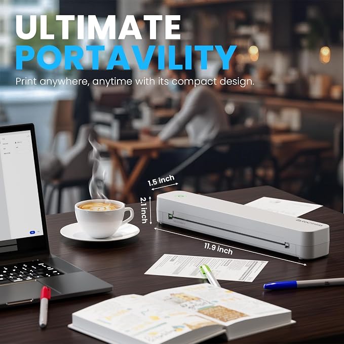 C80 Portable Printers Wireless for Travel, Inkless Thermal Bluetooth Mobile Printer, Compatible with iPhone & Laptop, Supports 8.5" x 11" US Letter A4, for Home Office, Car, Tattoo Stencil