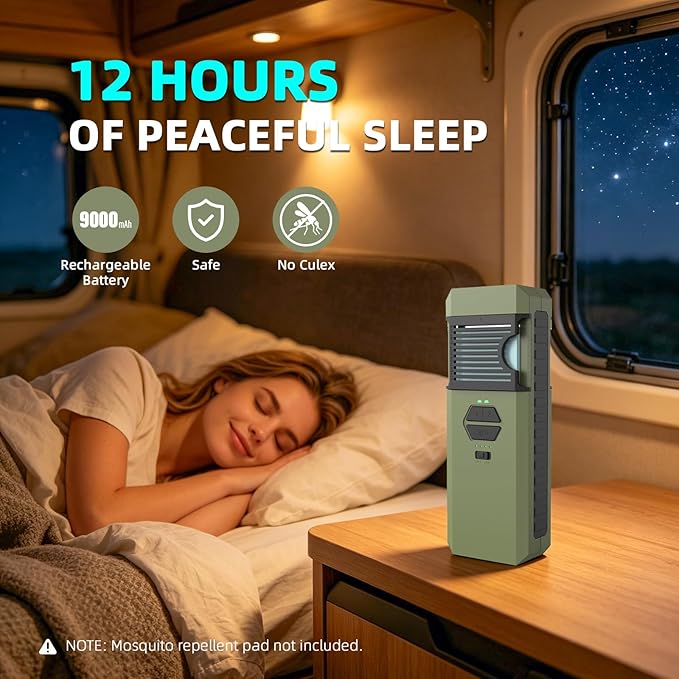 9000mAh Rechargeable Mosquito Repellent Device,Portable Outdoor Mosquito Repeller with 360° Coverage for 96 Sq.Ft,Dual-Zone Heating & LED Light for Patio,Camping,Fishing (Pad Not Included)