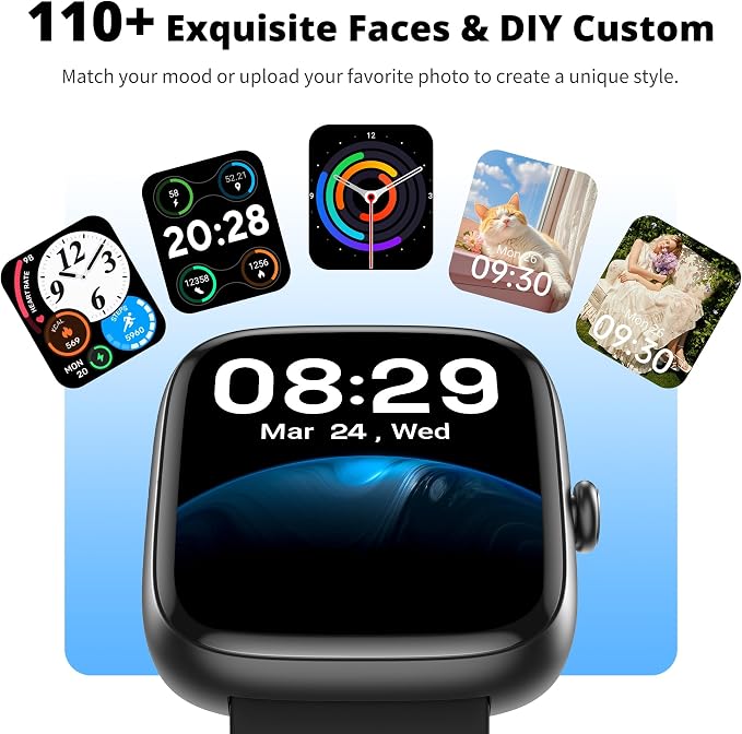 Smart Watch for Men Women, 1.83" HD Touchscreen Fitness Tracker, Bluetooth Calling, 110+ Sports Modes, Heart Rate SpO2 Sleep Monitor, DIY Dial, IP67 Waterproof, Compatible with Android & iOS