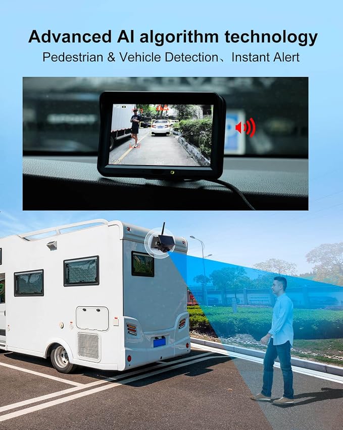 Magnetic Solar Wireless Backup Camera and Metal Plate: AI Pedestrian & Vehicle Detection, 1-Min Install, No Wiring/Drilling, Gesture Control,Rechargeable Battery, Night Vision