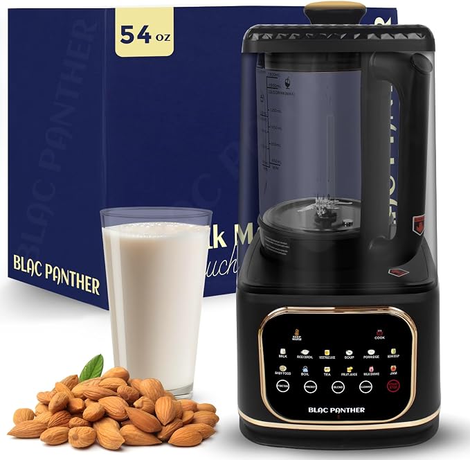 Blac Panther 16-in-1 Blender & Nut Milk Maker, 50oz – Soy/Oat Milk, Plant-Based Milk, Milkshake, Soup Maker. 8 High-Speed Blades, Ultra-Quiet Noise Canceling, Auto Timer, Heat Insulation.