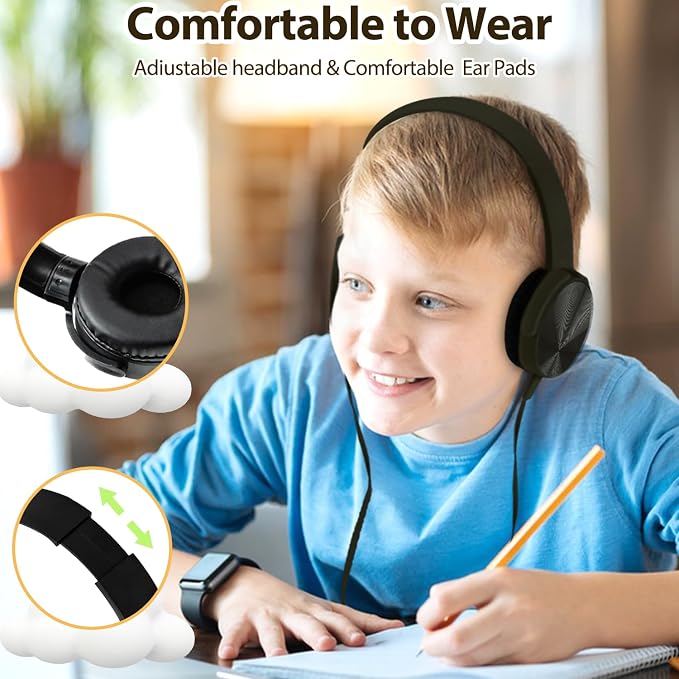 2 Pack Kids Headphones for School Classroom K-12, 3.5mm Jack, Swivel Foldable, Wired Headphones for Kids Children Boys Girls Toddler Teachers